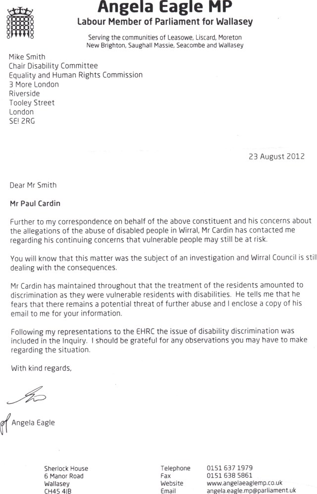 angela eagle smith letter 23rd Aug 2012