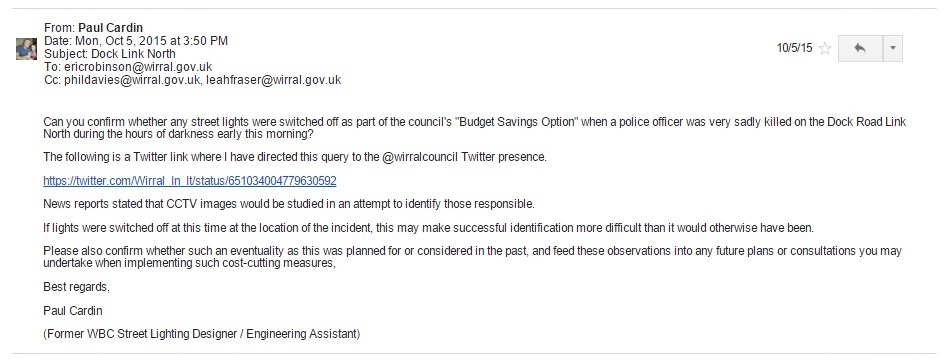 email to eric robinson re dock link north street lighting