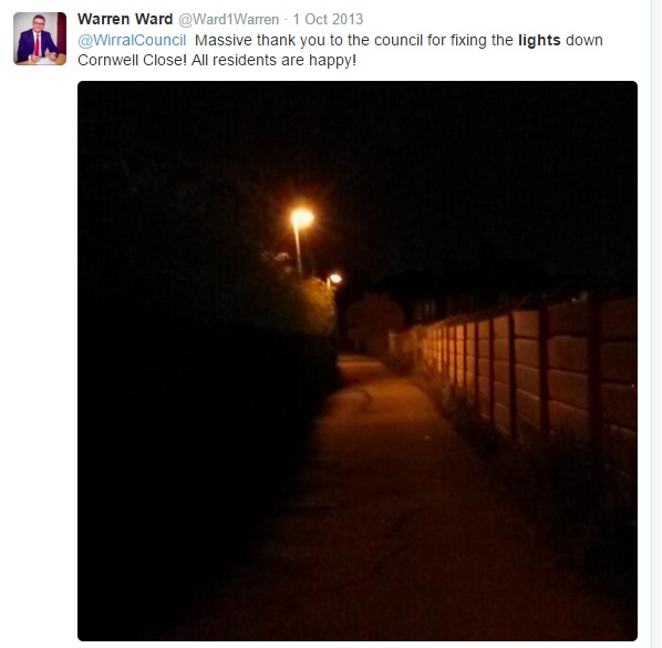 Massive thank you for fixing lights wirral council cornwell