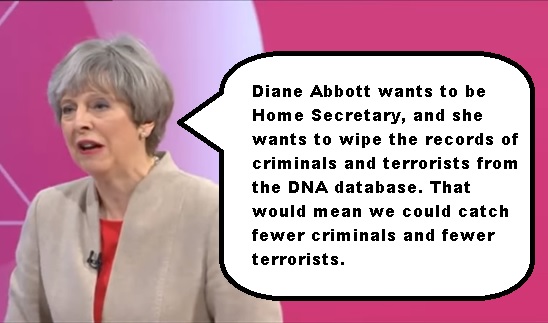theresa may - diane abbott wiping DNA database