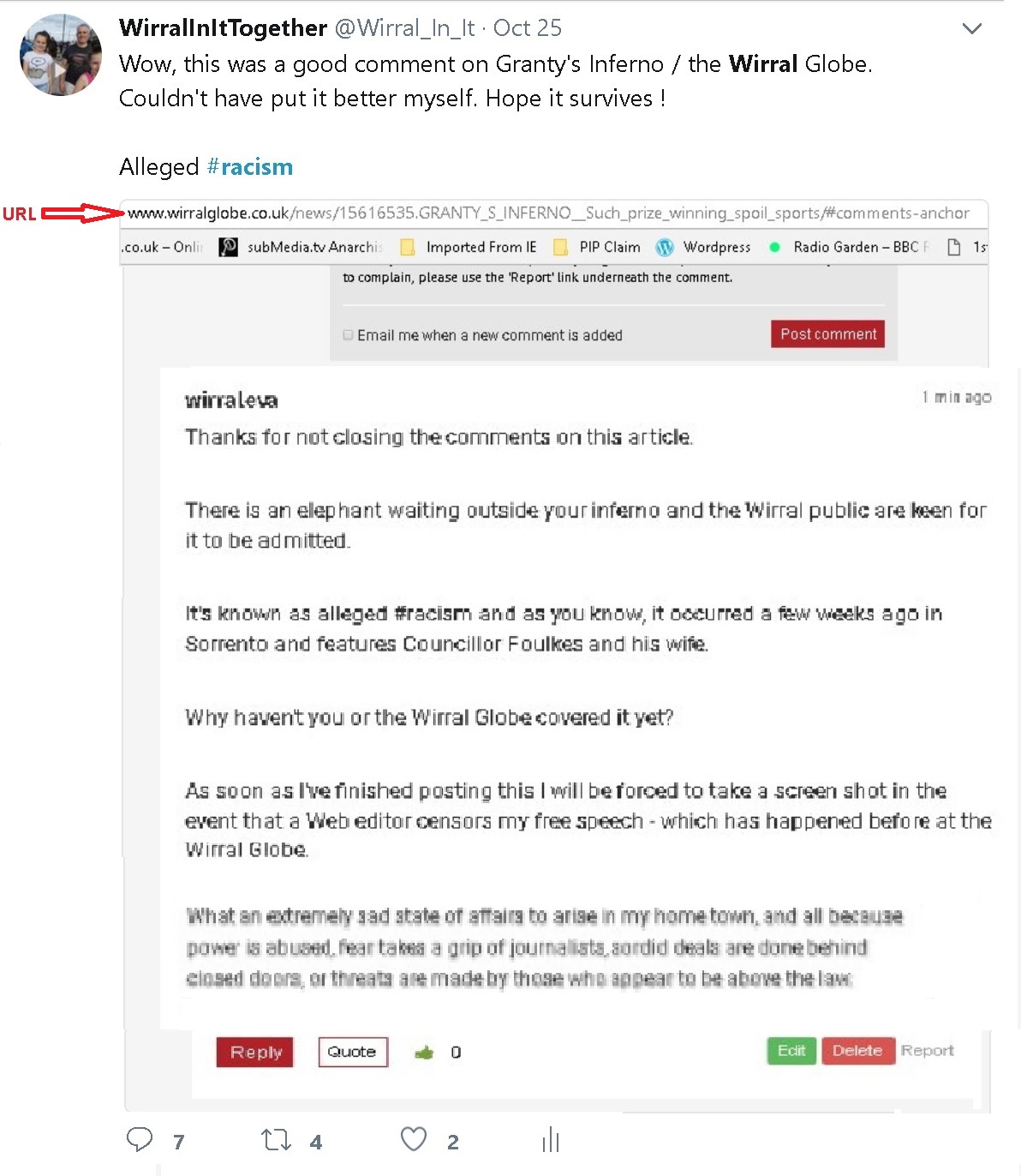 26 10 17 - original foulkes racism post to grantys inferno