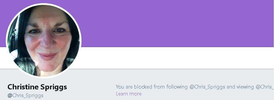 blocked by councillor christine spriggs on twitter