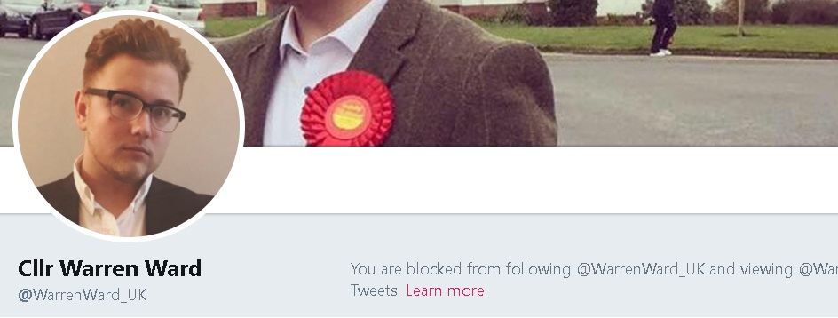 blocked by councillor warren ward on twitter