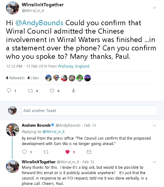tweets between me and andy bounds of financial times on wirral waters for foi request