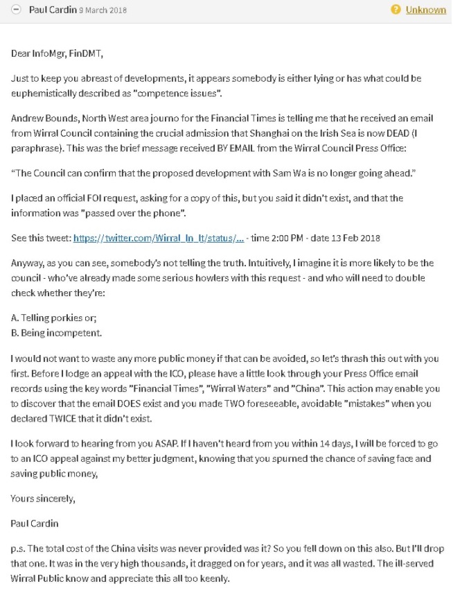 Wirral Waters FOI request February 2018