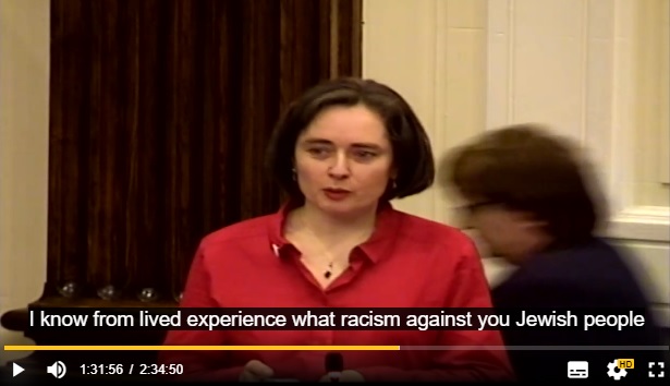 councillor moira mclaughlin walks out after Jo Bird mention of family experience during holocaust