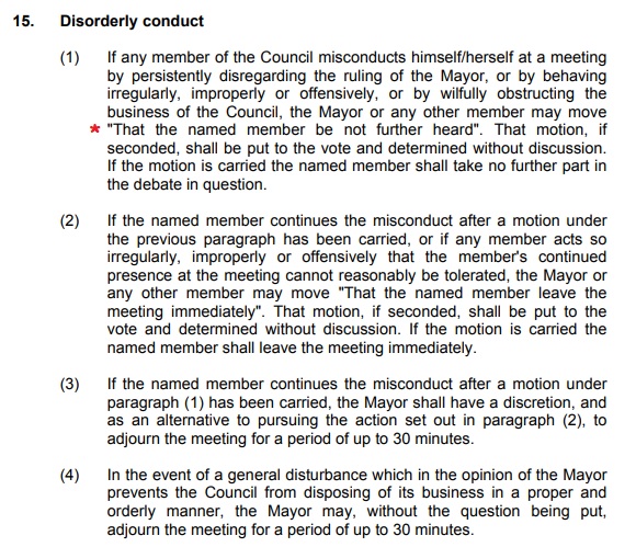 disorderly conduct including a member being not further heard