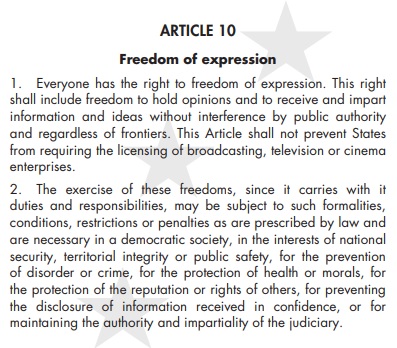 Article 10 EU Convention on Human Rights - freedom of expression