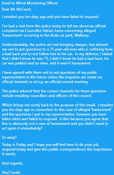 follow up email to philip mccourt wirral council monitoring officer