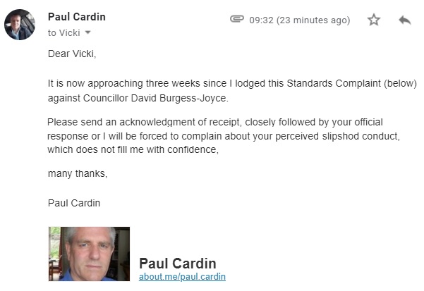 5th August 2019 - Burgess Joyce standards complaint reminder to Vicki Shaw