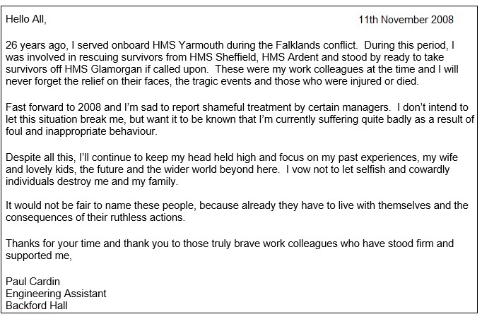 open letter to Cheshire West work colleagues November 2008