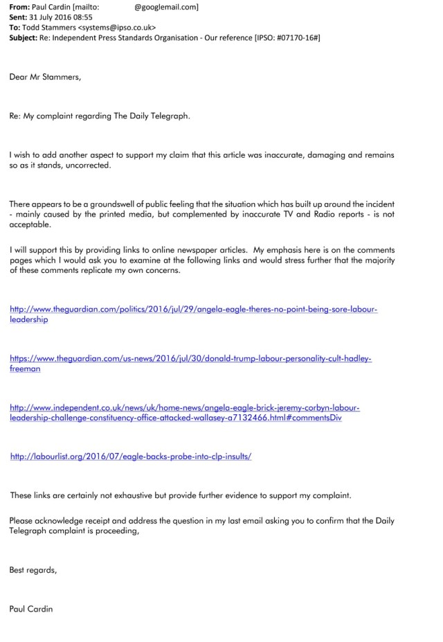 IPSO complaint 2 re Daily Telegraph